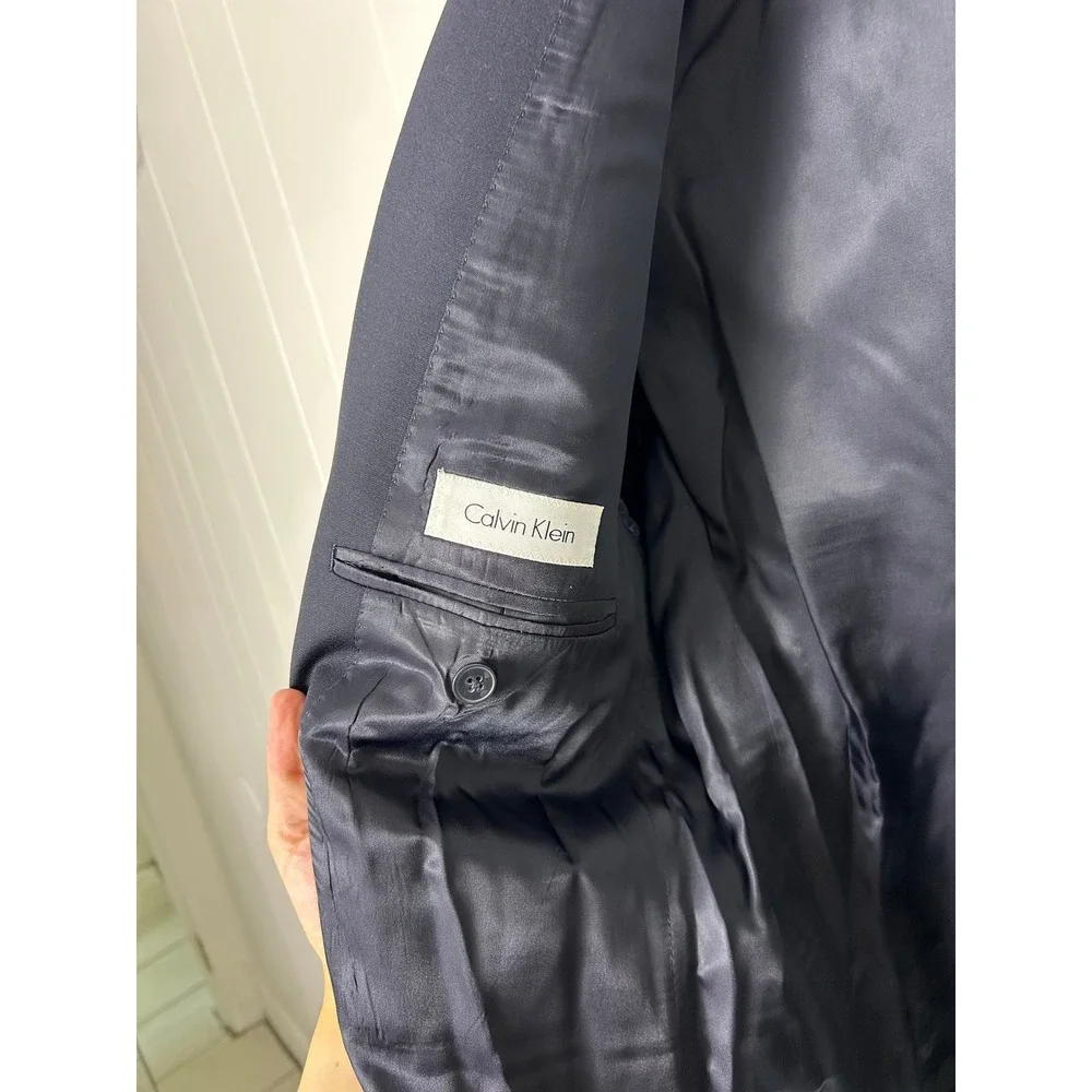 Calvin Klein Blazer Mens 40R Navy Blue Wool Two Button Suit Jacket Professional